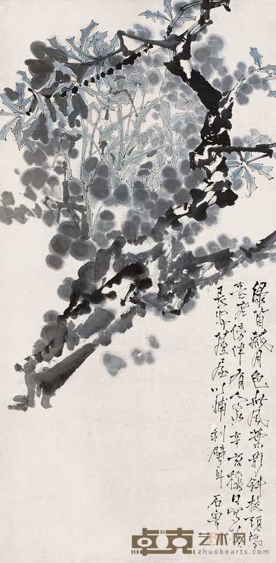 石鲁 绿茵藏月色 立轴 135×66cm